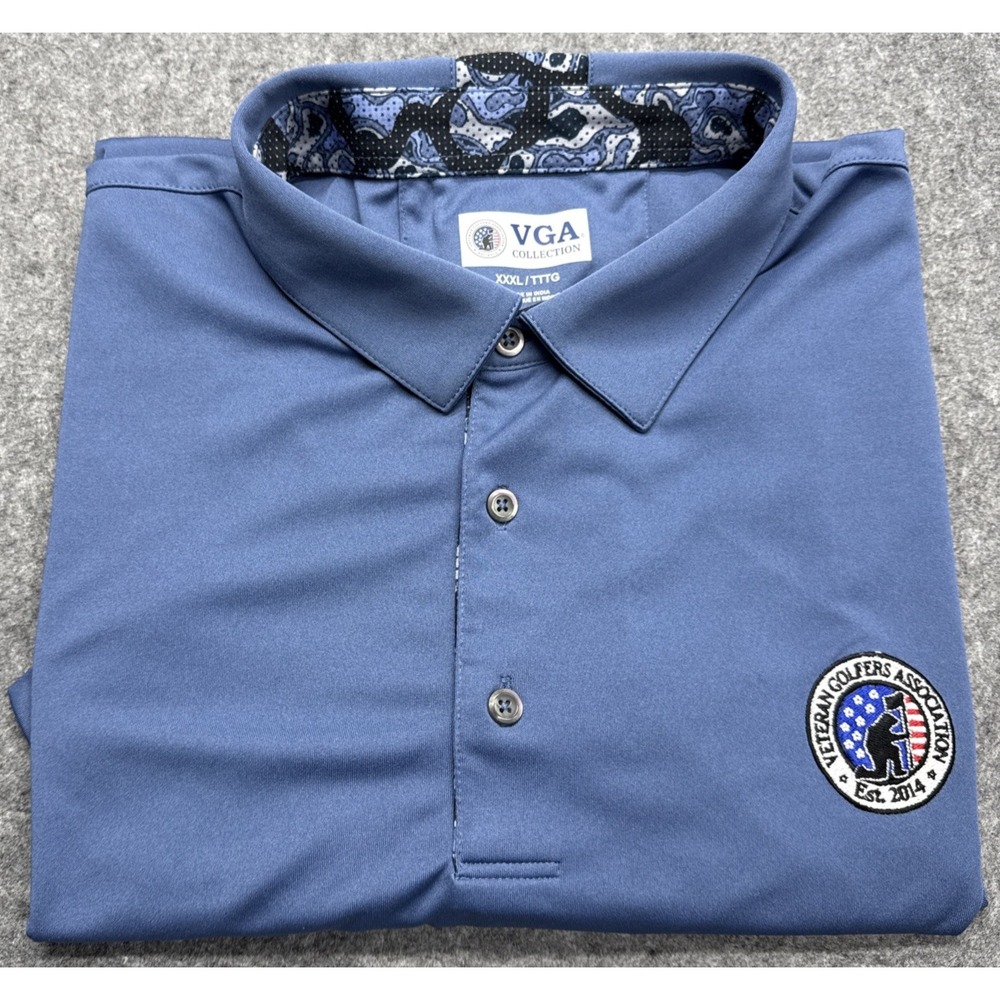 Greg Norman VGA Collection Mens 3XL Polo Blue Camo Stripe Short Sleeve USA